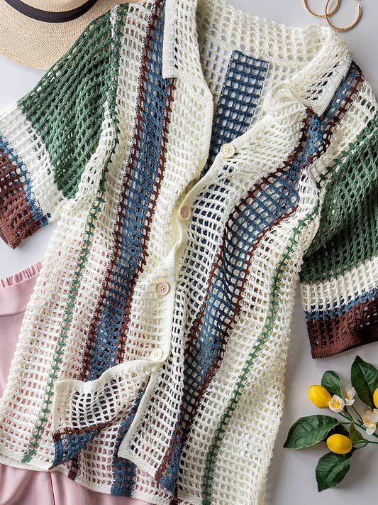 HAILEE BUTTON DOWN NET CROCHET DESIGN TOP for wholesale by Twenty Second