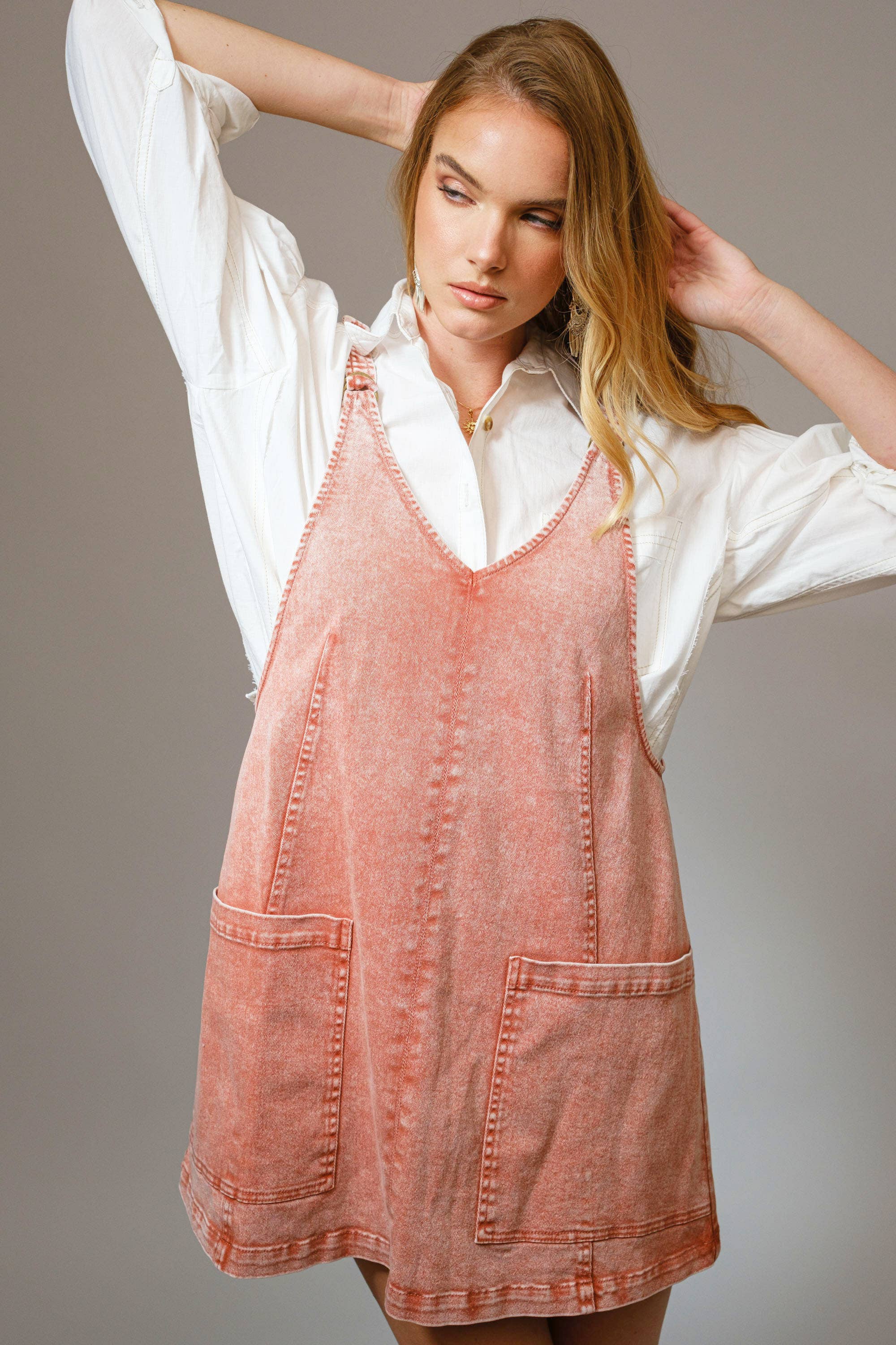 CANYON CLAY 23315D - Garment Washed Denim Overall Dress for wholesale on Faire4