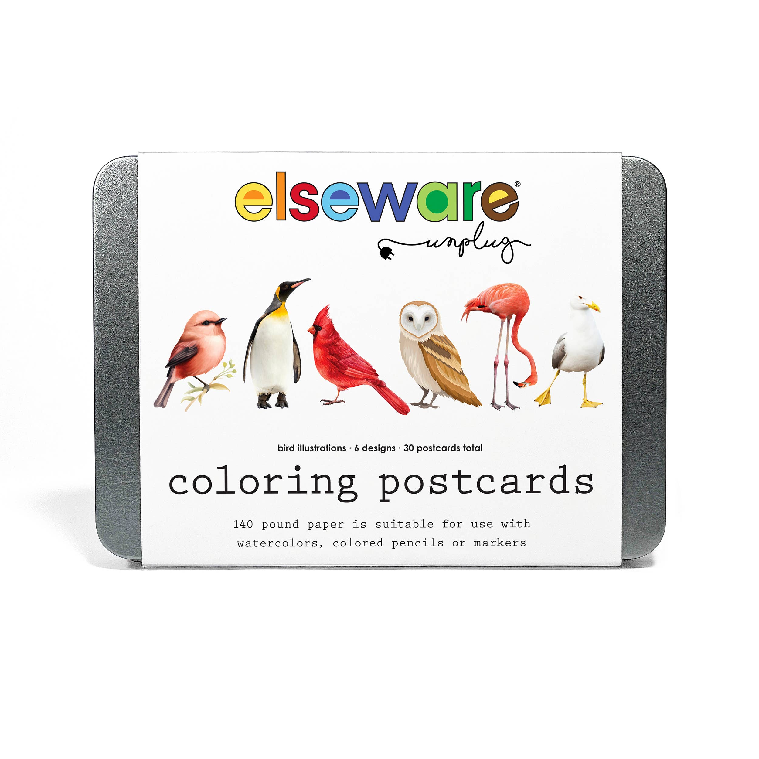 elseware unplug / eco-kids - Wholesale Postcard Set - Coloring Postcards w/ 6 Bird Designs (30cards) Stationary