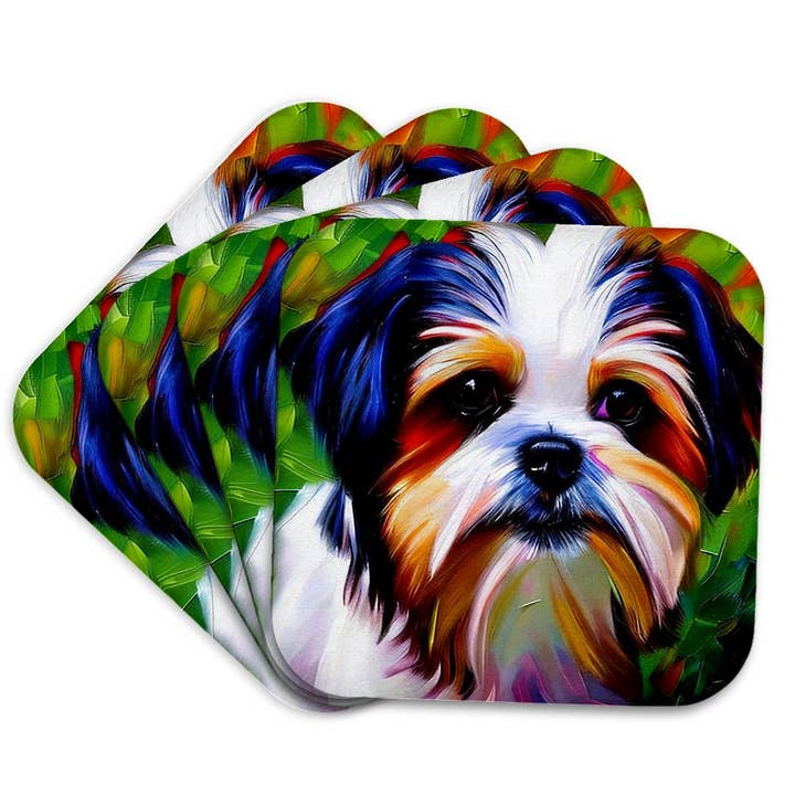 3dRose - Wholesale Coasters - 3dRose, Pleasing Shih Tzu dog portrait. Green background. Digital art gift, Coaster7