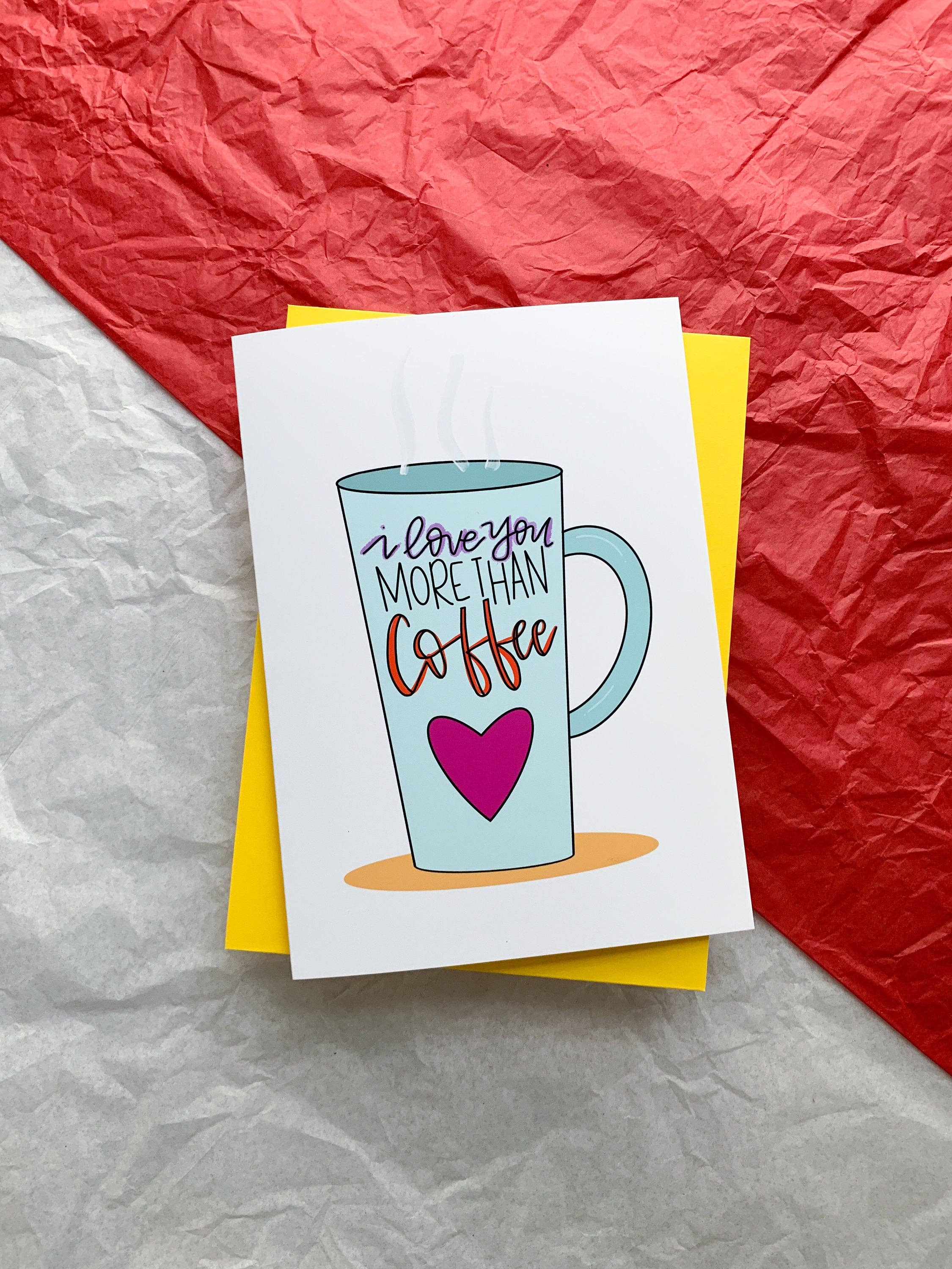 Stone Donut Design, LLC – Cartão de amor por atacado – Cartão feito à mão Love You More Than Coffee por stonedonut design5