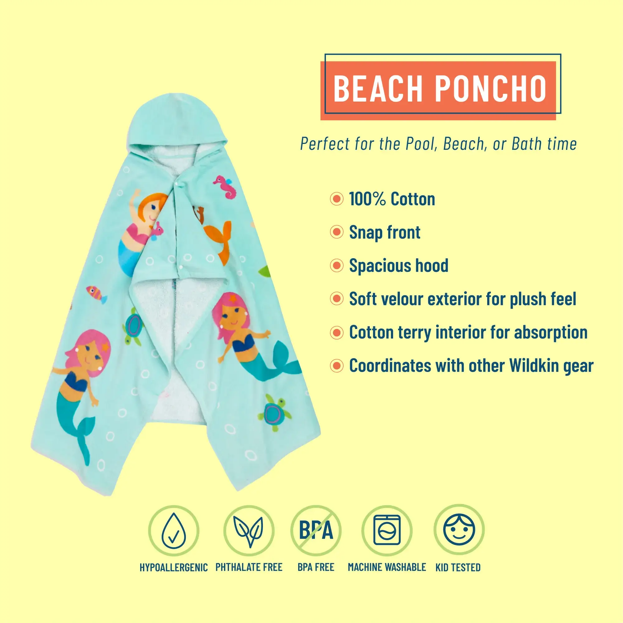 Wildkin - Wholesale Poncho Towel - Kids & Baby - Mermaids Beach Poncho1