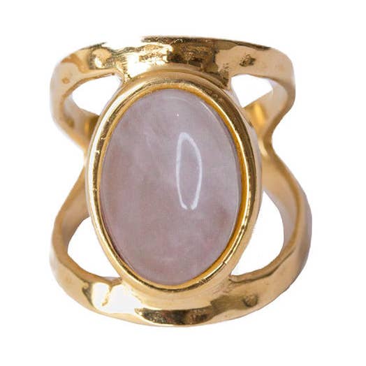 Bague large Peace - Quartz Rose for wholesale by L'Atelier Emma & Chloé