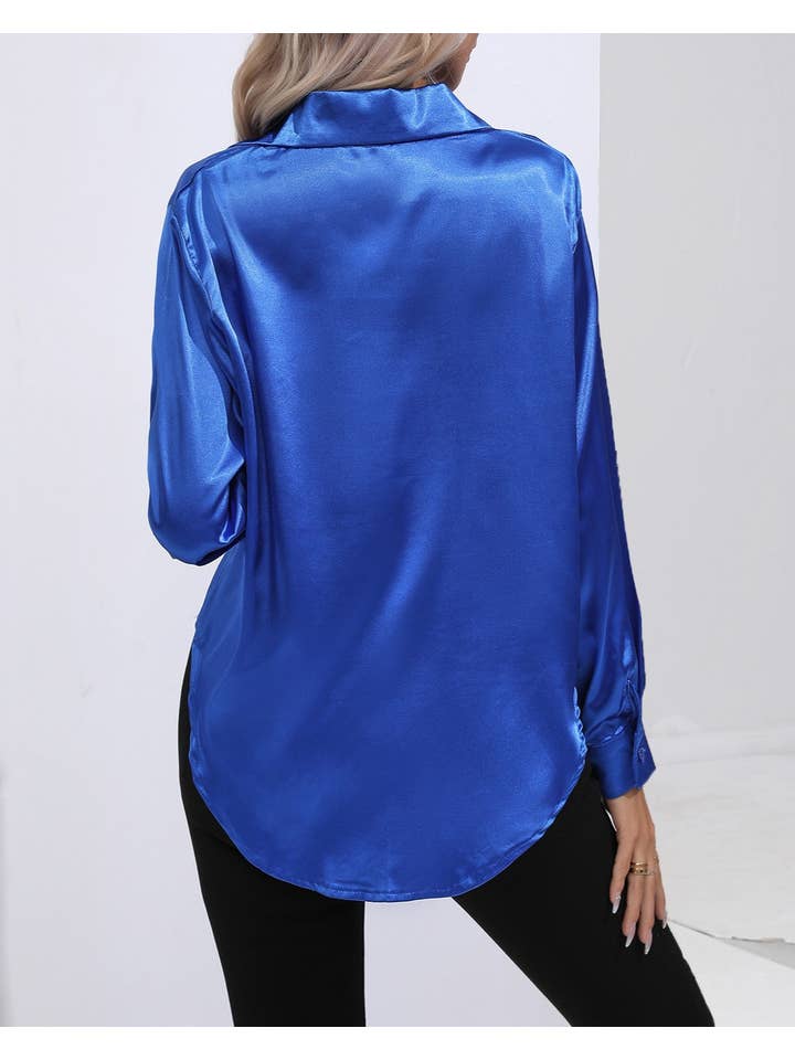 HIDDENBRAND - Wholesale Button Down Shirt - Women's - Satin Faux Silk Long-Sleeved Shirt1