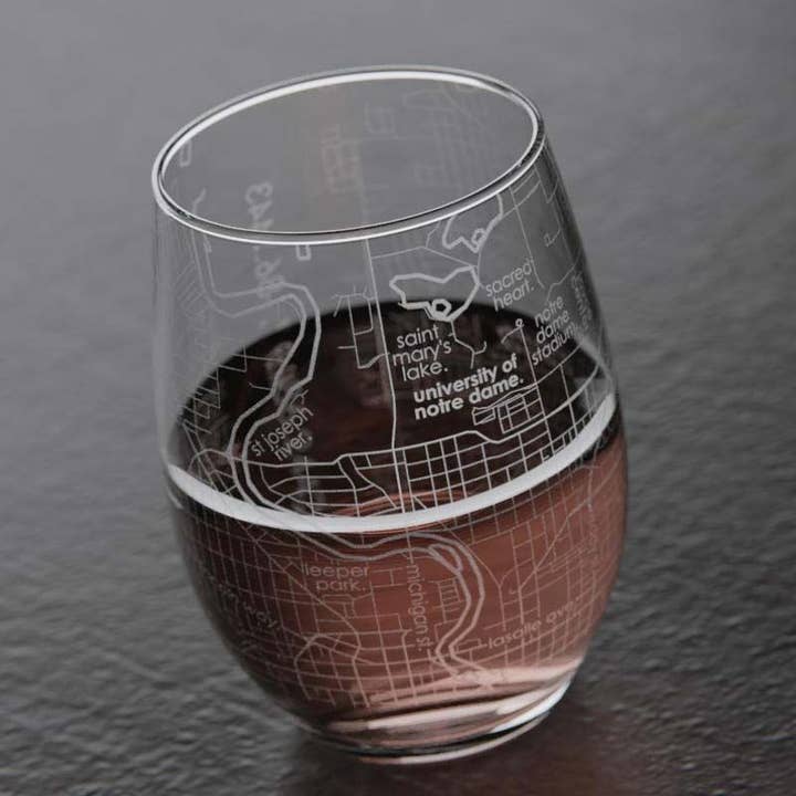 Well Told - Wholesale Wine Glass - South Bend IN - Uni Of Notre Dame College Town Map Glass