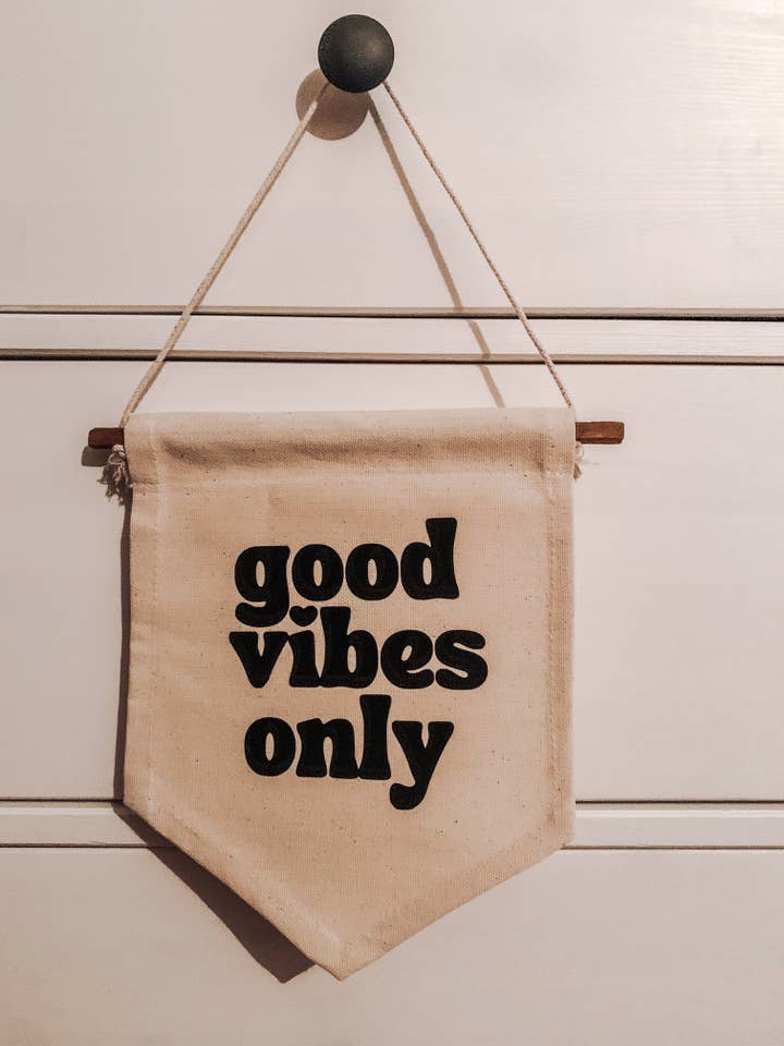 Good Vibes Only canvas flag /banner /pendant for wholesale by Dottie Wombat
