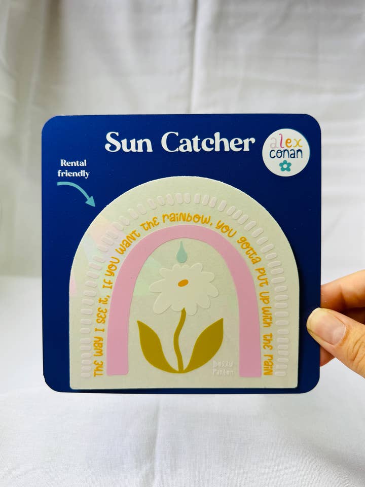 Rainbow Dolly Parton Quote Sun Catcher for wholesale by Alex Conan