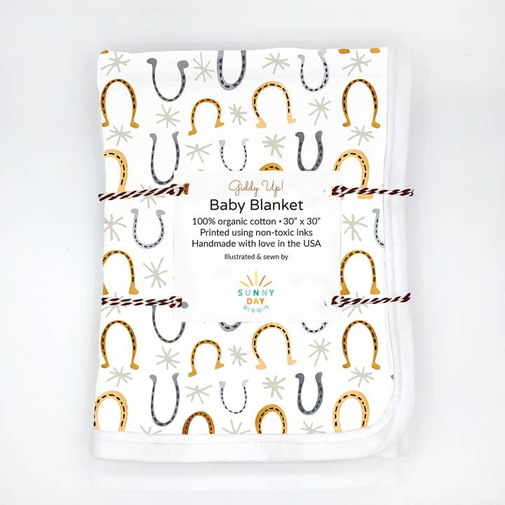 Sunny Day Designs - Wholesale Bedding Blanket - Kids & Baby - Giddy Up! Lucky Horseshoes Organic Cotton Baby Blanket0