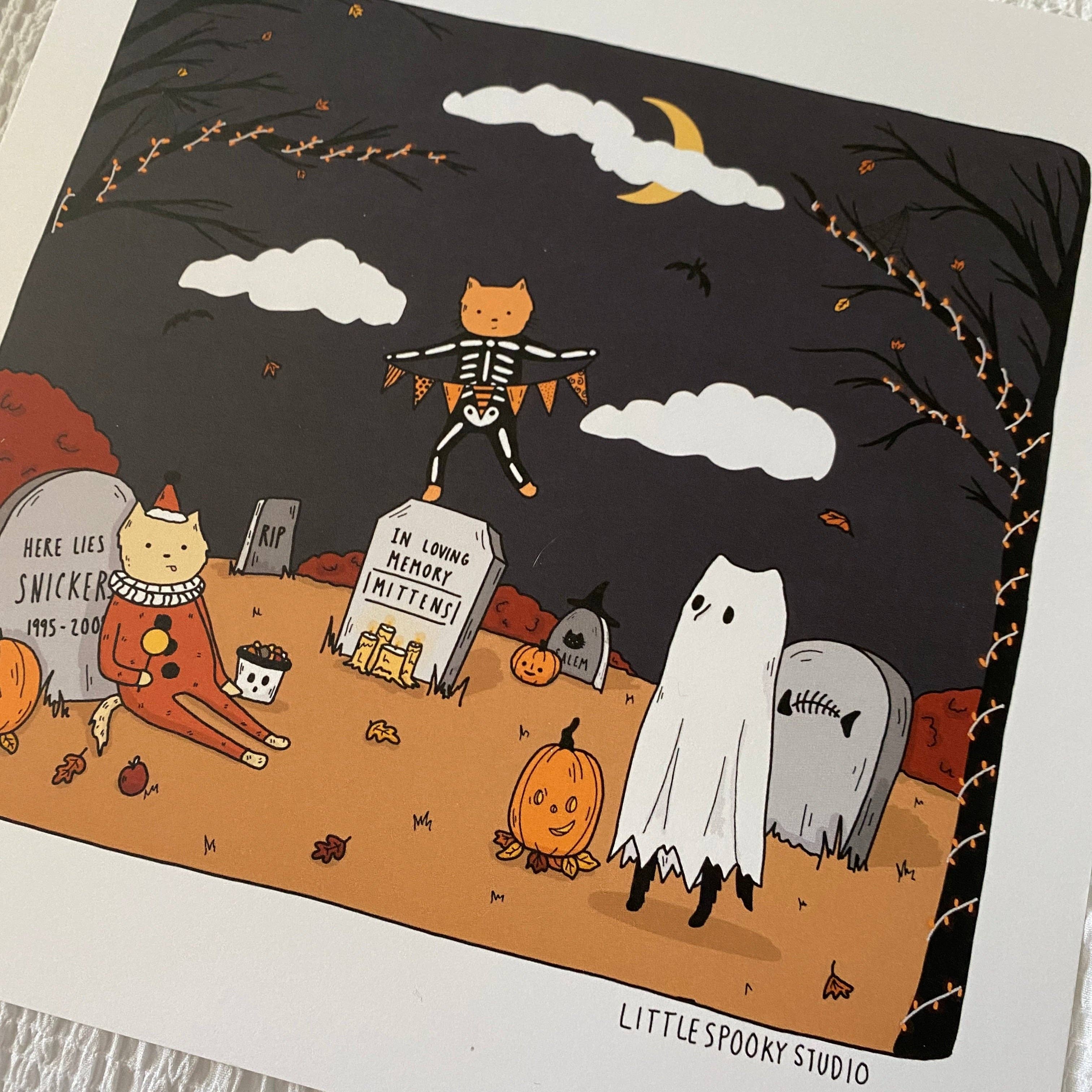 Little Spooky Studio - Wholesale Art Print - Cat Cemetery Square Art Print1