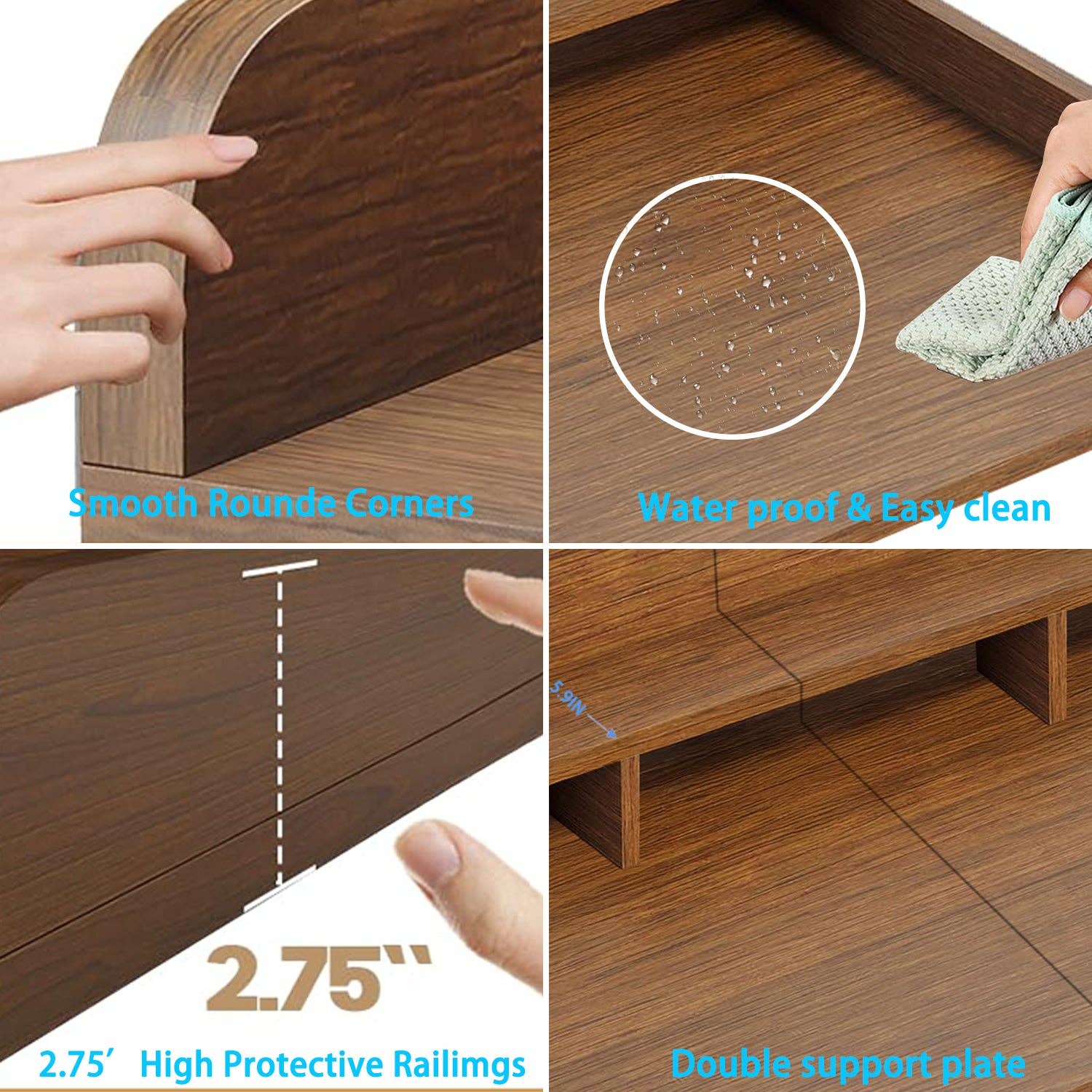 39F Inc. - Vente Corbeille à linge - Plan de travail pour lave-linge séchant en noyer avec bordure et patins antidérapants7