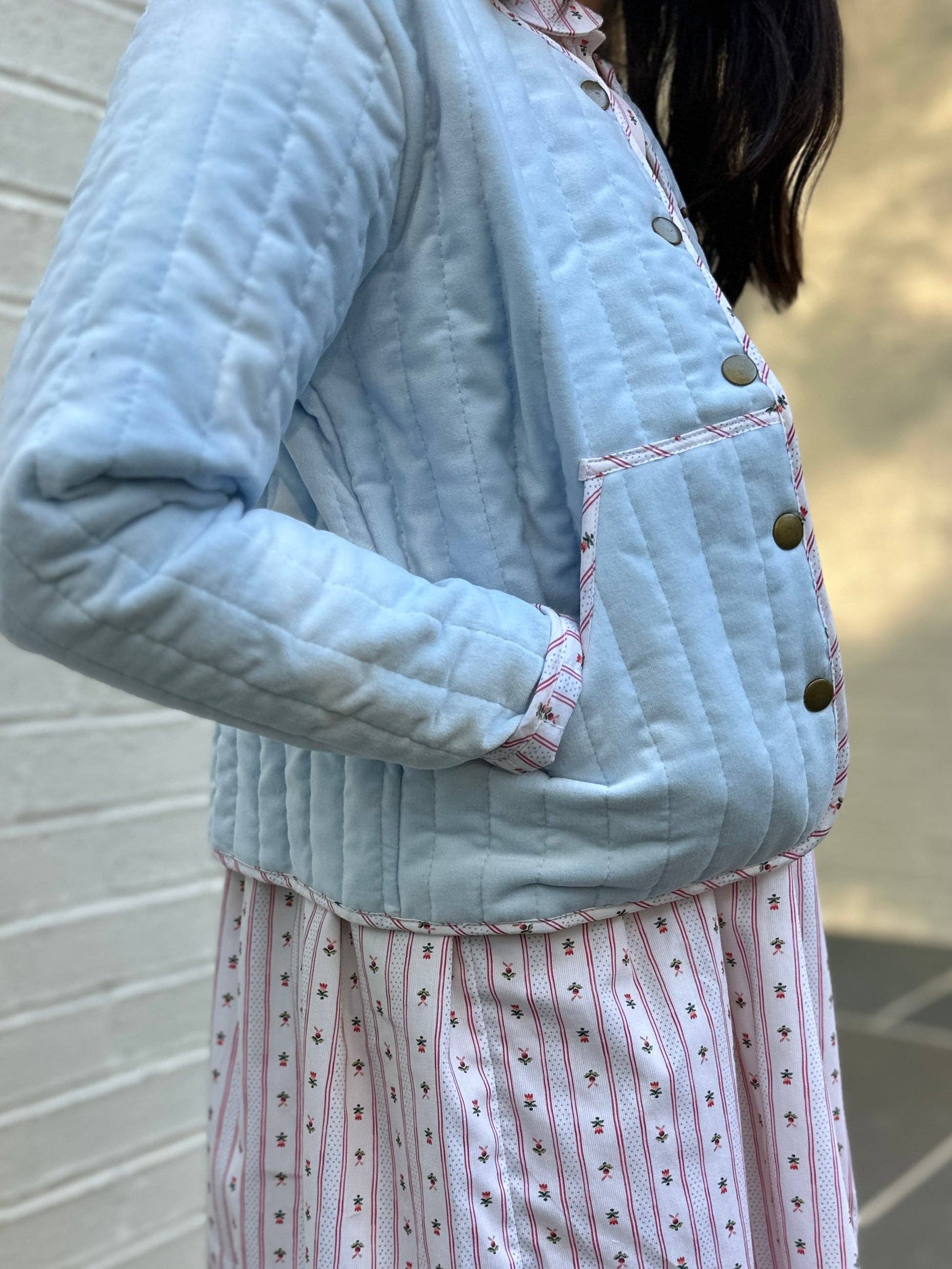 Sun House Children's - Wholesale Jacket - Kids - Quilted Velvet Jacket in Frost and Holiday Dot Stripe | Girls Jacket3