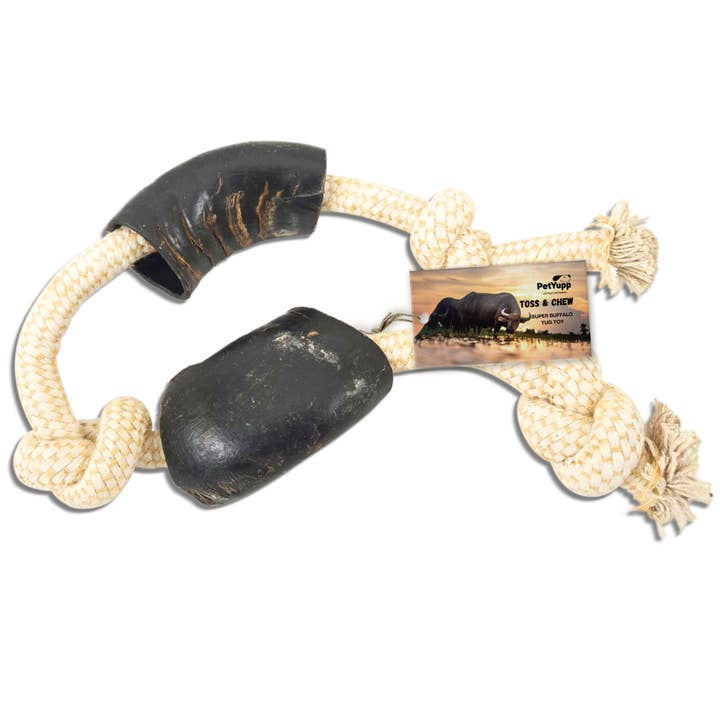 24" Cotton / Jute Rope Tug Toy with Buffalo Horn (Medium) for wholesale by PetYupp