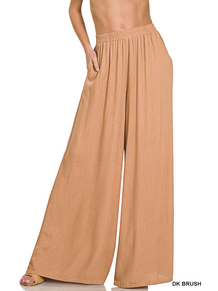 Vanilla Monkey - Wholesale Pants - Women's - Woven Pleated Linen Blend Wide Leg Pants