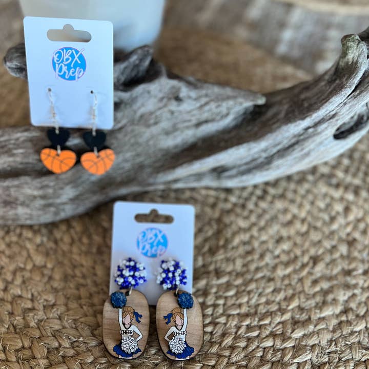 OBX Prep - Wholesale Dangle Earrings - Custom Hand-Painted 3D Cheerleader Earrings Beaded Stud Top2