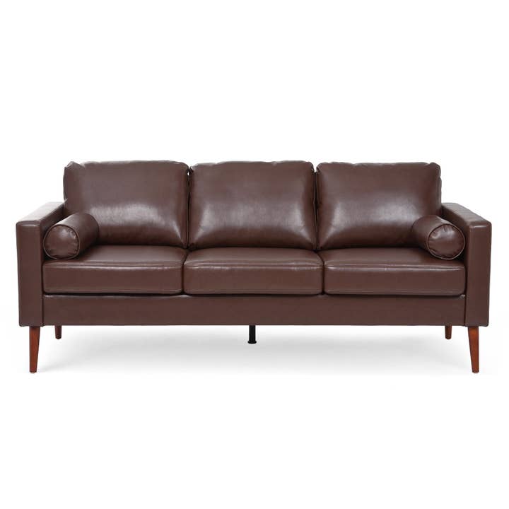 Orange County Decor - Wholesale Sofa - Small Sofa Couch 76.97 In . Brown 3 Seat Comfy Couches For Living Room, Mid Century Modern Couch With Iron Wood Structuresoft Cushion Sofa For Home Office Apartment Brown Foam Pu