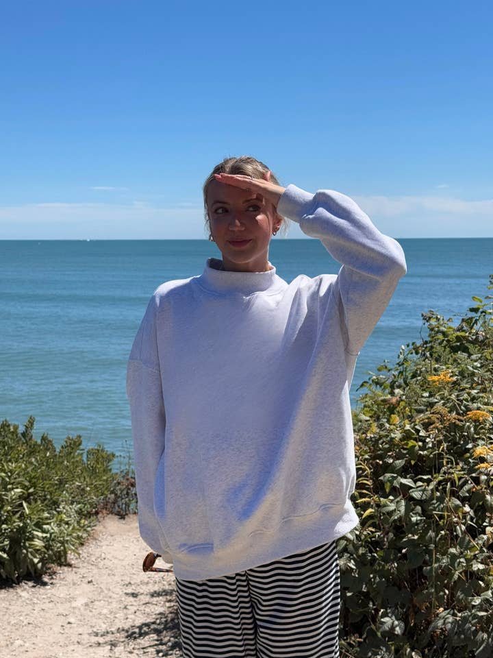 Pearl Grey Basic Blank Mockneck Sweatshirt for wholesale on Faire1