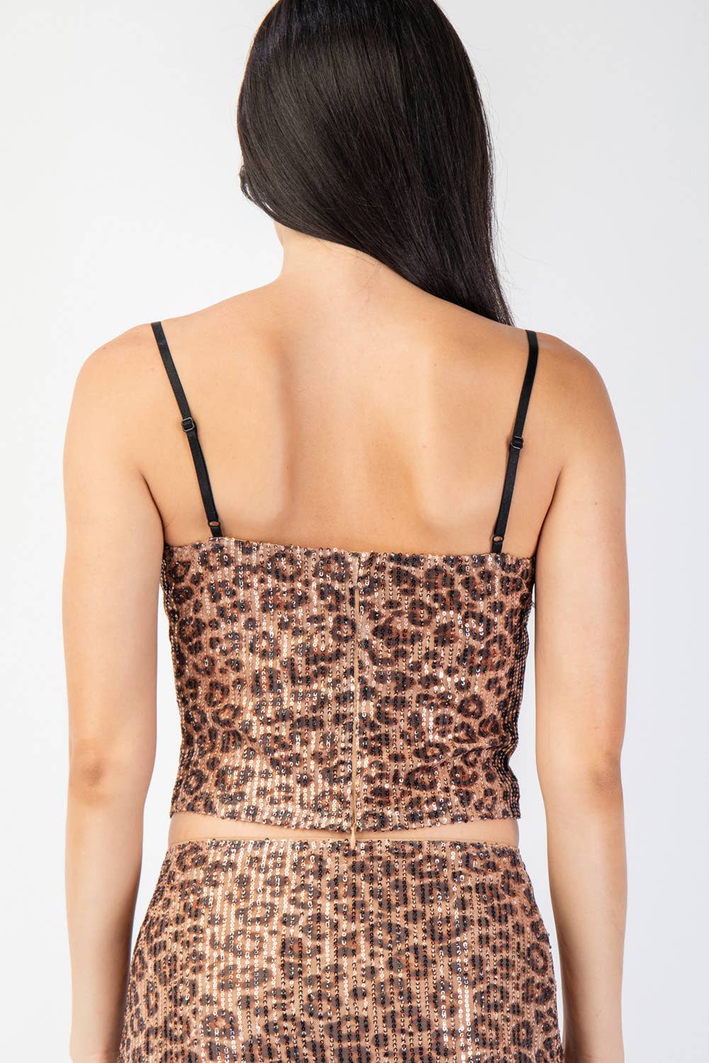 Léopard Mt4470 Haut Cami à Col Bénitier à Sequins Motif Animal en vente sur Faire2