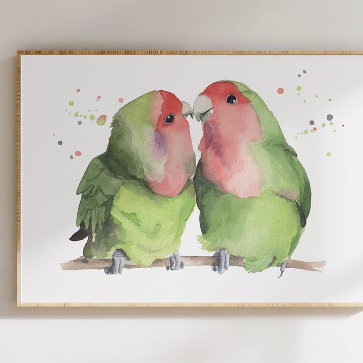 Lovebirds Watercolour Print | Personalised Wedding Gift for wholesale by Georgina Doodles