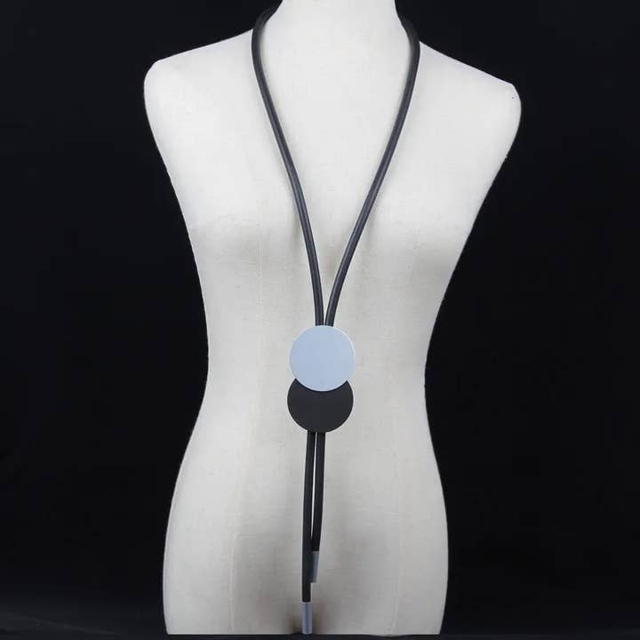 Long Neoprene Aluminum on Black Necklace for wholesale by Laurent Scott Collection