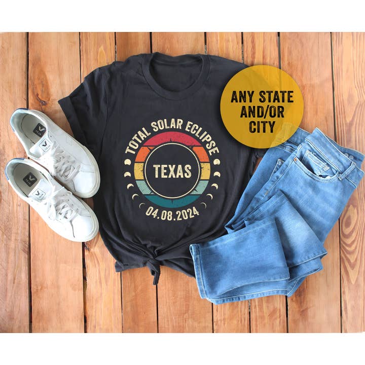 NVC Ecommerce LLC - Wholesale T-Shirt (Graphic) - Unisex - Solar Eclipse 2024 Shirt, Custom State City, Sun Moon Shirt