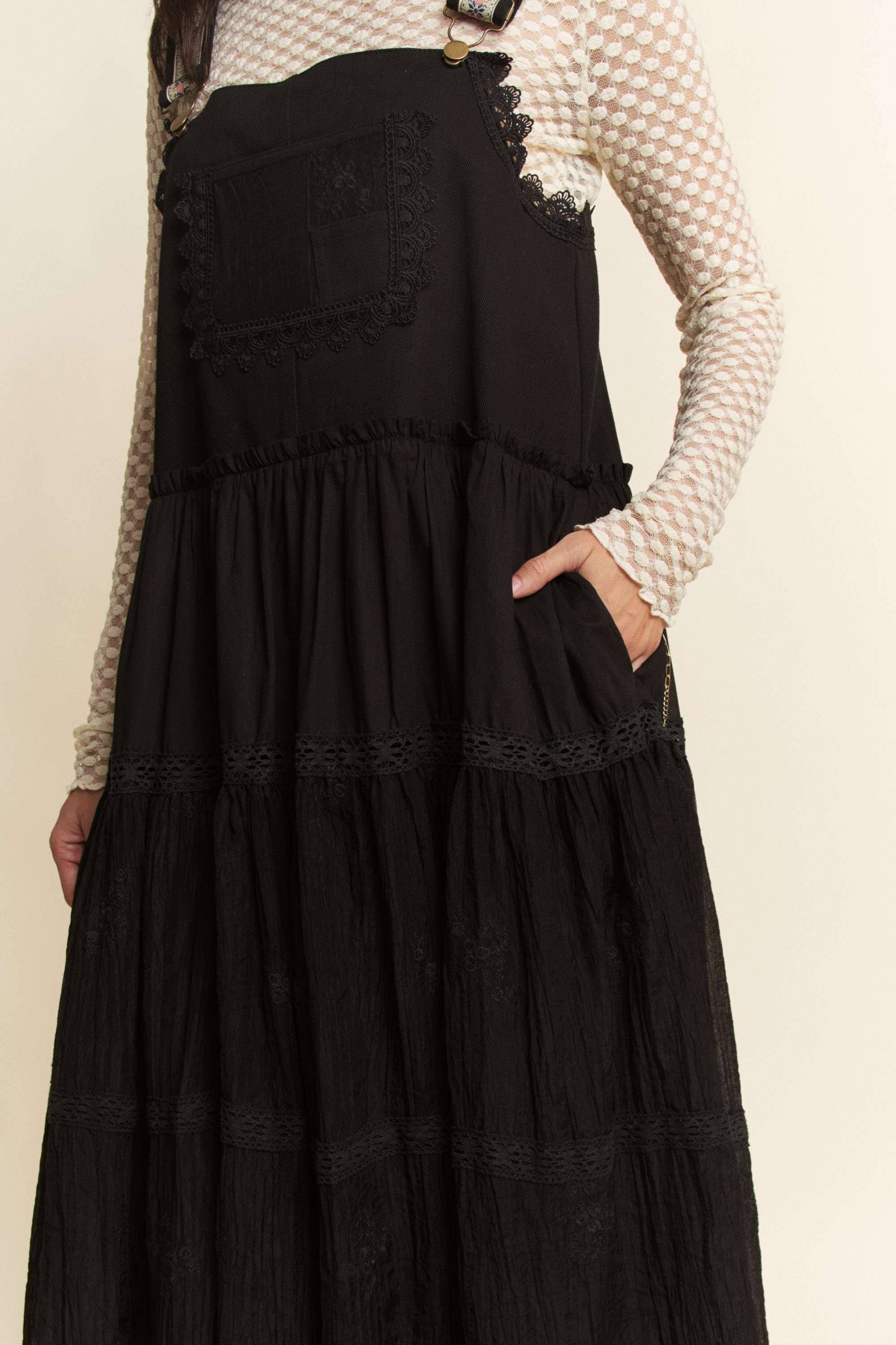 Davi & Dani - Wholesale Dress - Women's - FRONT POCKET EMBROIDERED LACE PINAFORE DRESS2