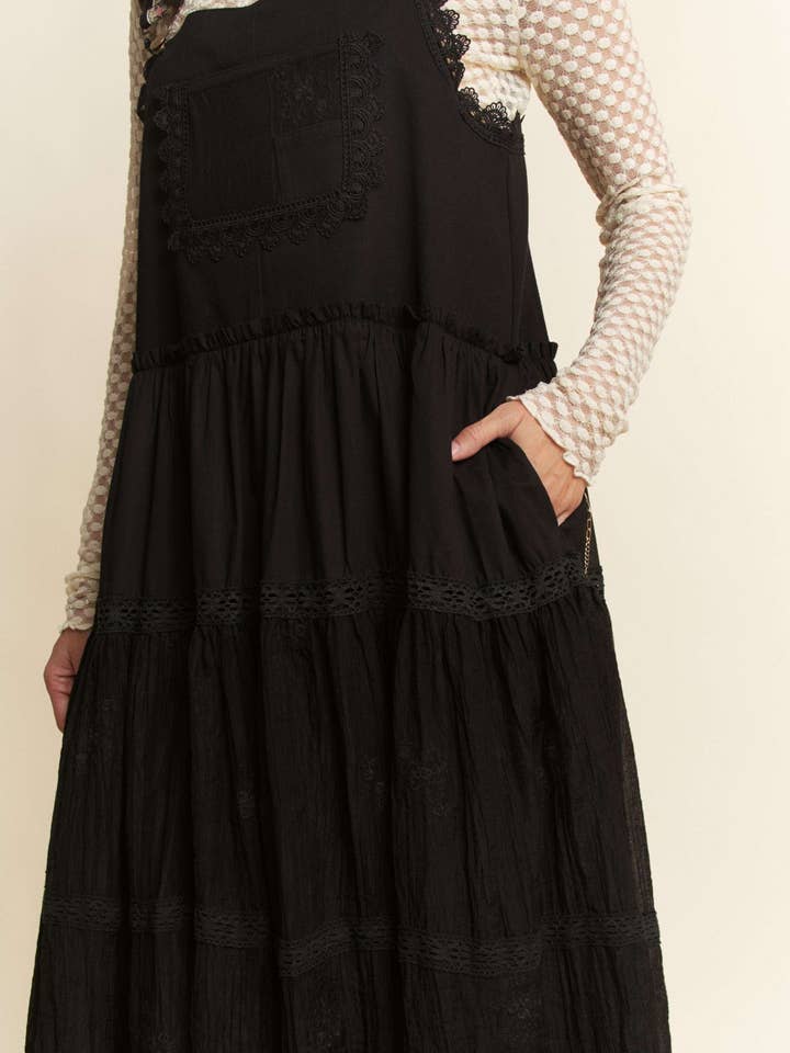 Davi & Dani - Wholesale Dress - Women's - FRONT POCKET EMBROIDERED LACE PINAFORE DRESS2