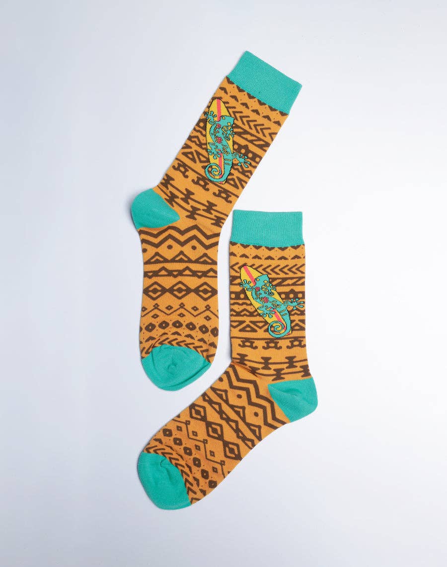 Just Fun Socks - Wholesale Socks - Men's - Men's Tribal Gecko Tropical Crew Socks1