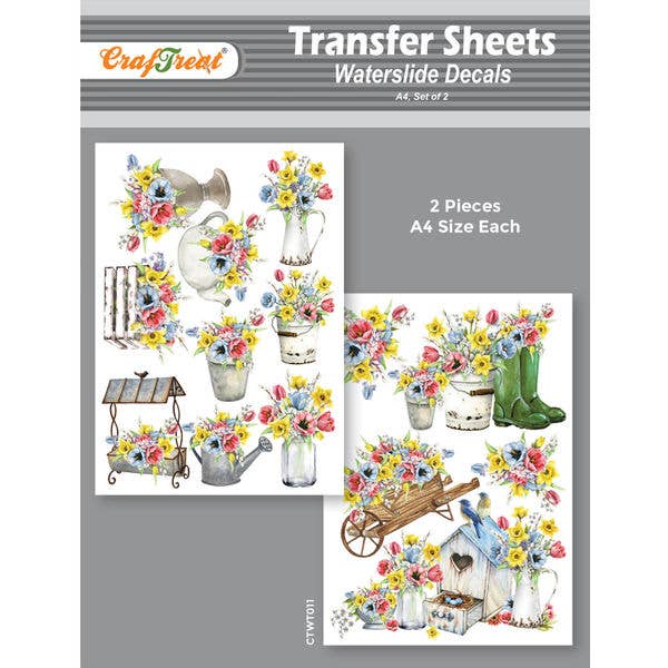 CrafTreat – Papel transfer para sublimação por atacado – Folha de transferência de água Craftreat - Cacho de flores A4 (2Pcs)