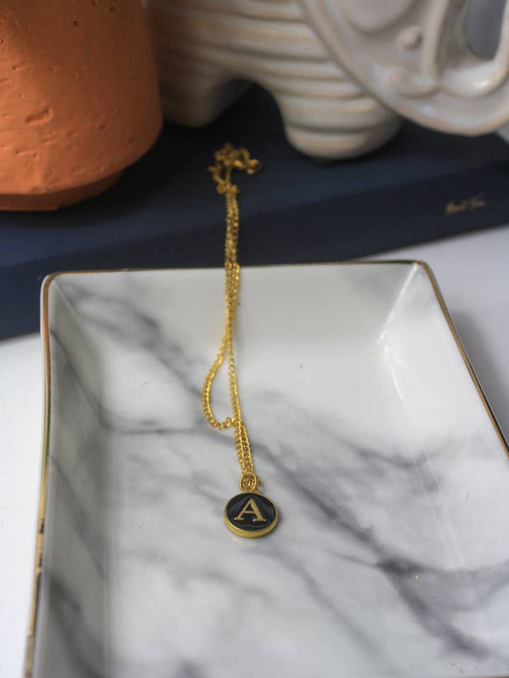 Black + Gold Initial Necklace for wholesale by Hearts Undone