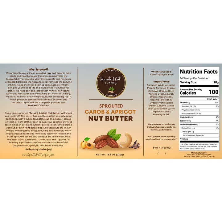 Sprouted Nut Company – wholesale Nut butter – "Carob & Apricot" Sprouted Organic Nut Butter1