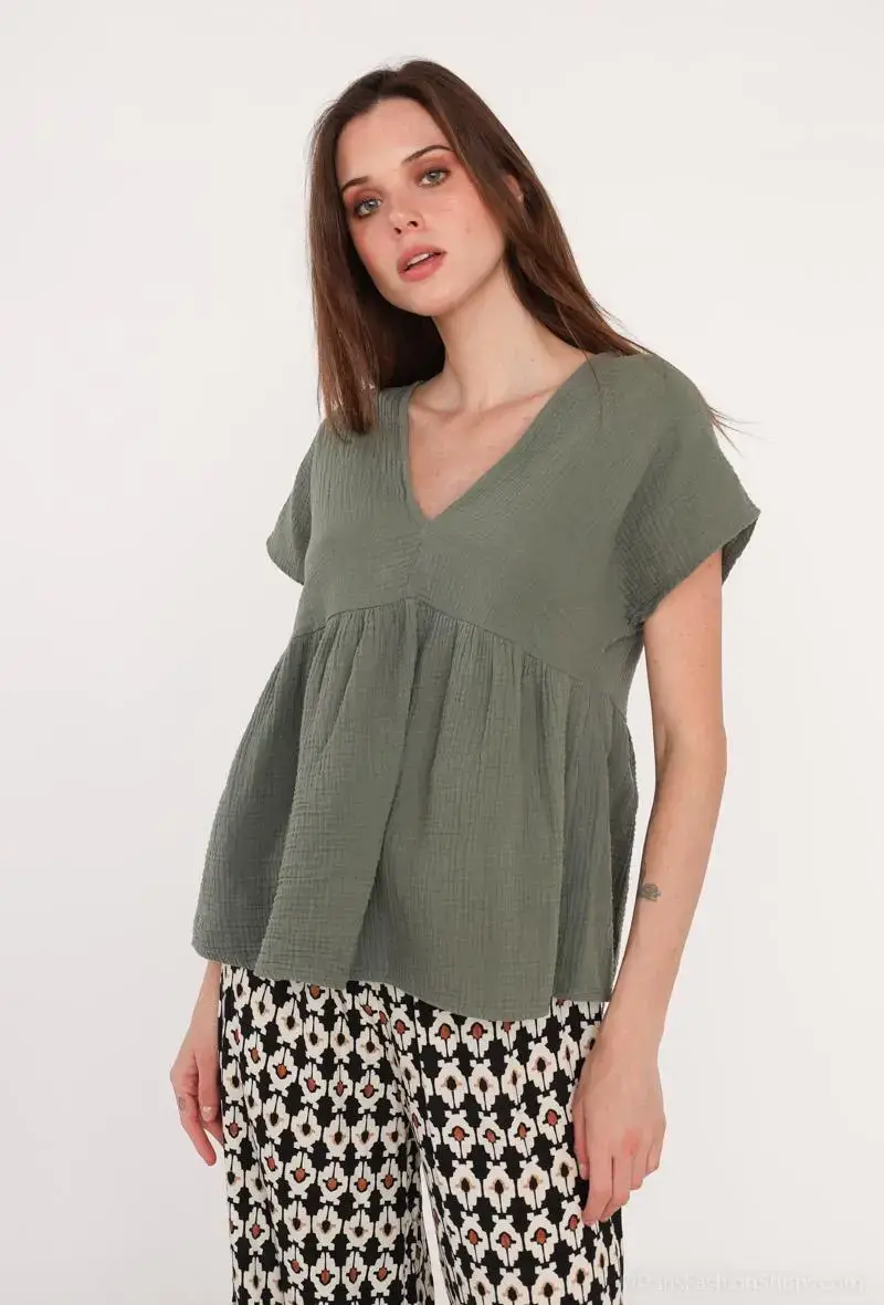 Mimi & Gogo - Wholesale Blouse - Women's - Cotton Gauze Blouse @5234-HGazeV9