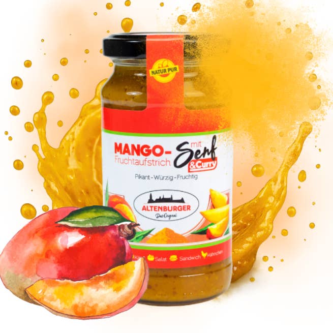 Mango frugt spredt med sennep
Og karry - sød for engroshandel hos Altenburger Senf & Feinkost GmbH & Co. KG