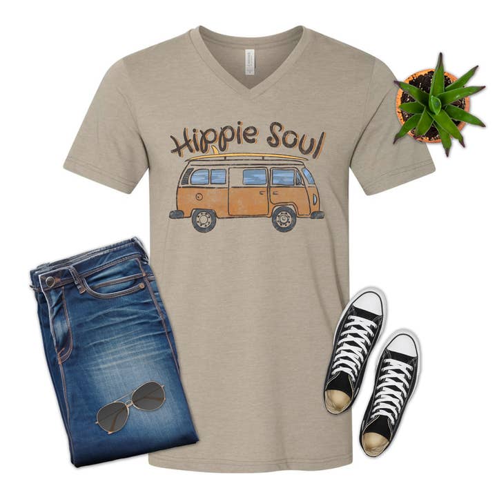 Hippie Soul Retro Volkswagen Bus Van Skjorte, T-shirt V-hals for engroshandel hos 316 Legacy LLC
