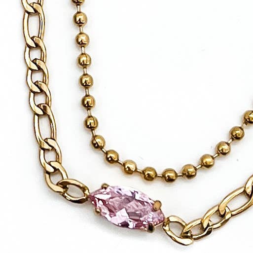 Beljoy - Wholesale Link & Chain Bracelet - Bubble Gemstone Double Chain Bracelet || Choose Color
