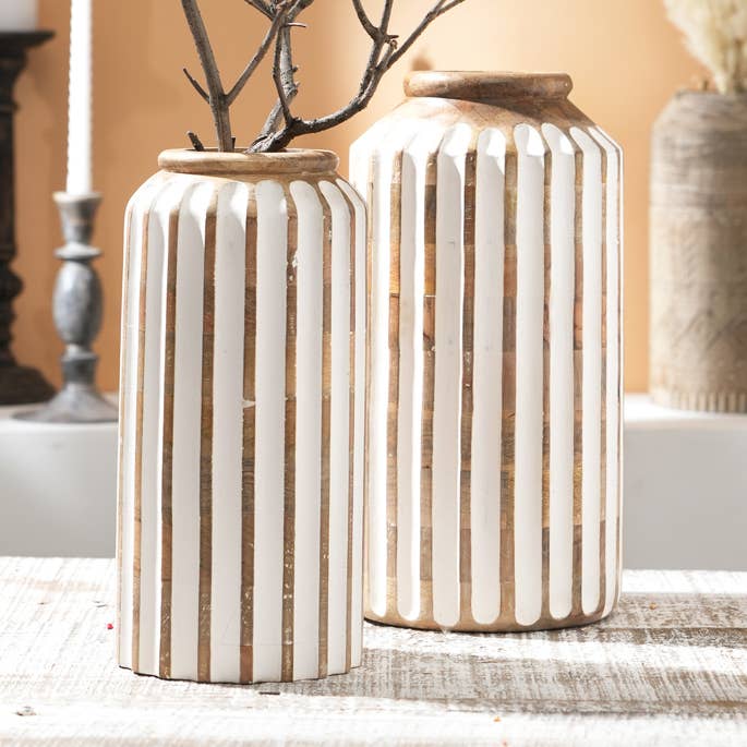 Vase en bois | Vase décoratif en bois | 15x30 cm pour la vente par ExpoBazaar