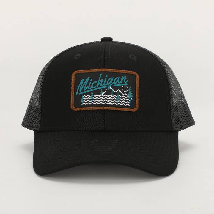 Snapback: Michigan Nature Embroidered Patch- Black for wholesale by My State Designs