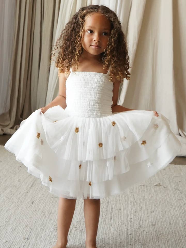 Cilia | Katoenen Versierde Ster Tutu Jurk | Crème voor wholesale door Lepela