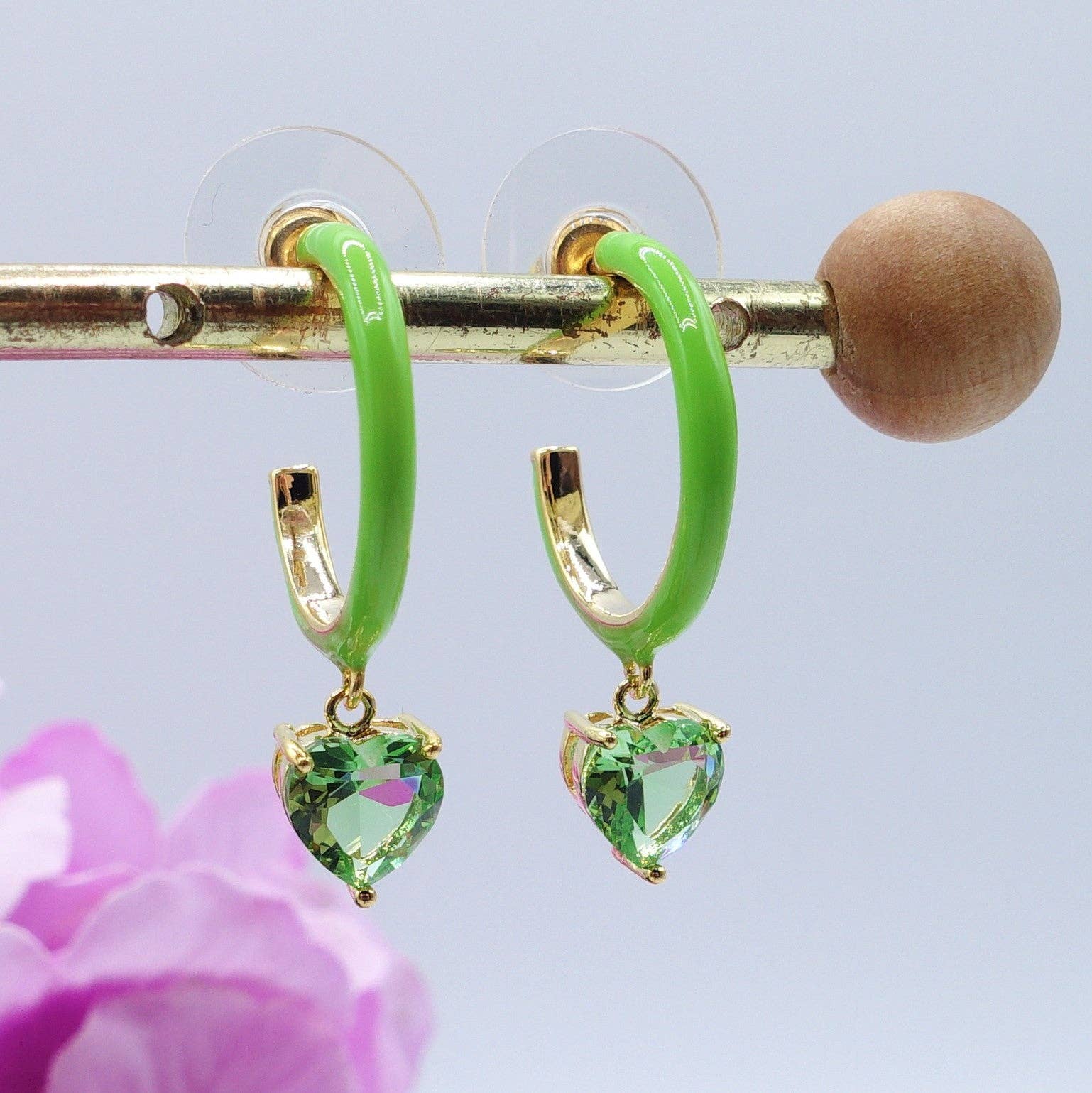 Daemon srls - Wholesale Hoop Earrings - CHERIE FLUO - HOOPS - PAIO orecchini a cerchio smaltati con cubic zirconia a forma di cuore17