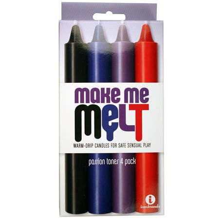Sexology - Vente Bougies originales - Les 9's, Bougies Sensuelles à Goutte Chaude Make Me Melt, Pack de 4, Tons Passion