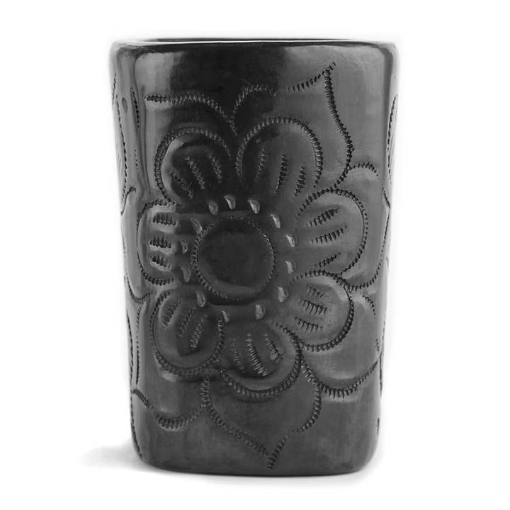 MEXTEQUIL - Wholesale Shot Glass - Black Clay Mexican Shot Glasses - Set of 4 - 2 Oz -Round