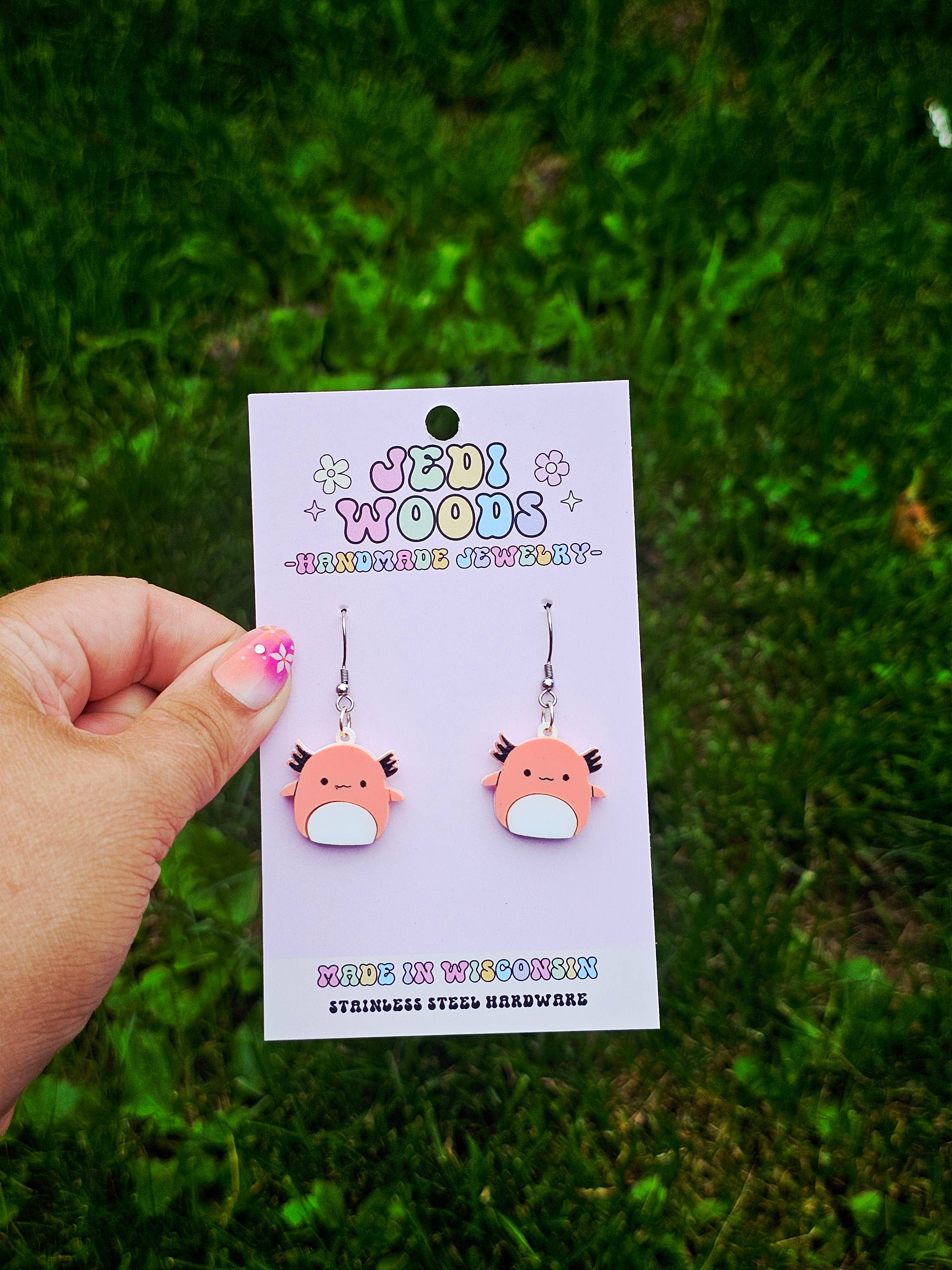Jedi Woods LLC - Wholesale Dangle Earrings - Axolotl Squishmallow Squishy Dangle Earrings2