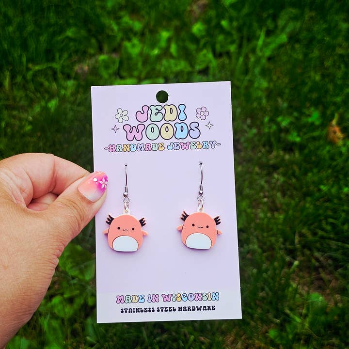 Jedi Woods LLC - Wholesale Dangle Earrings - Axolotl Squishmallow Squishy Dangle Earrings2