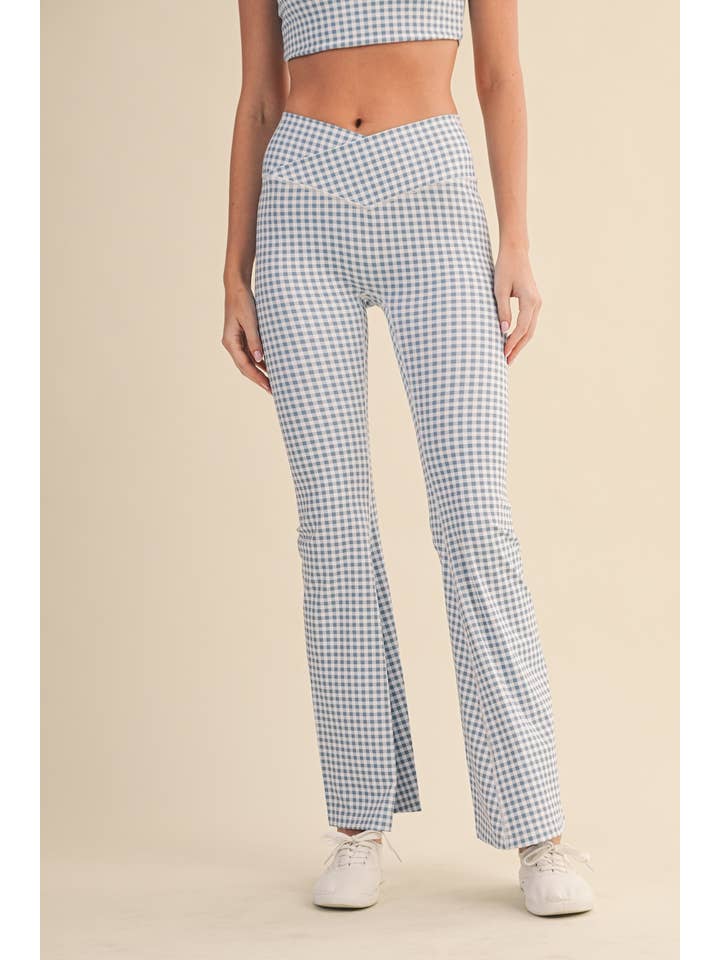 KIMBERLY C – Engroshandel Sports-/loungeleggings – til kvinder – Gingham Print Højtaljede Crossover Flare Leggings23