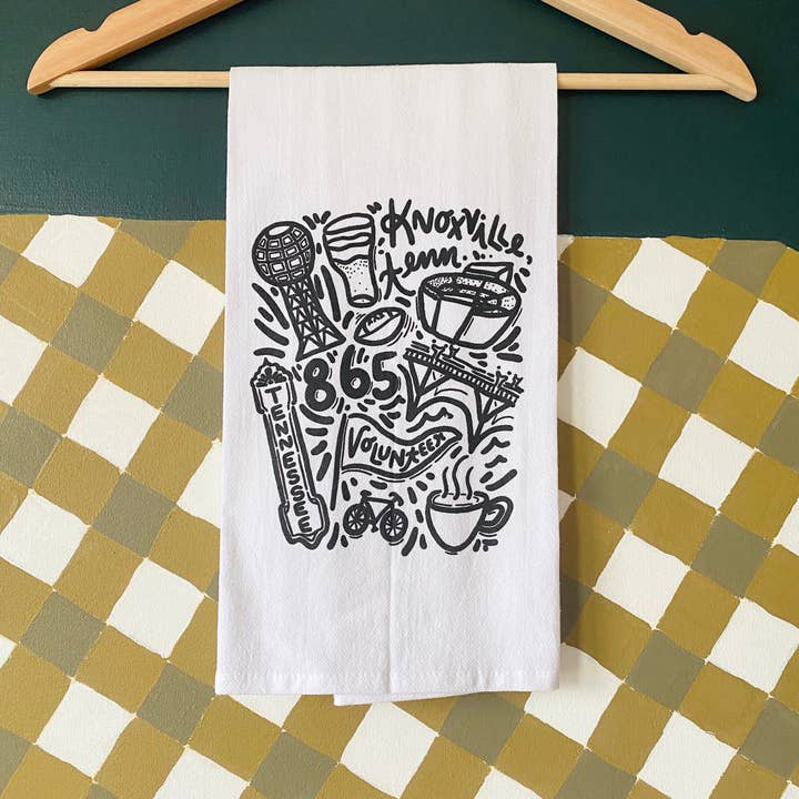 Knoxville Icons Tea Towel for wholesale by Paris Woodhull Illustrations