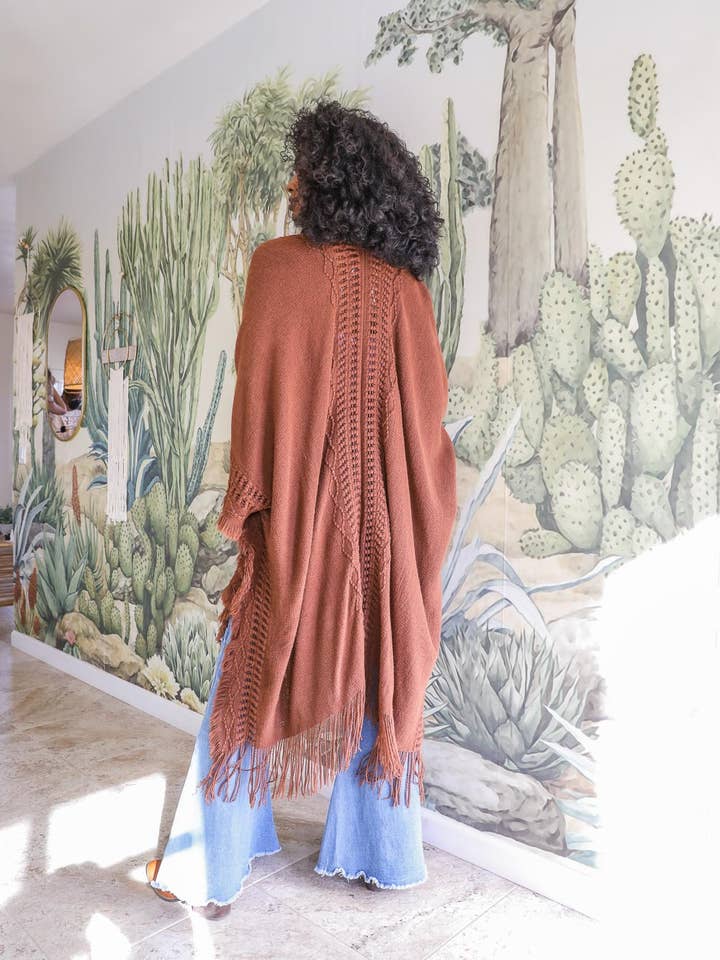 Leto Accessories - Wholesale Kimono - Women's - Bestselling Open Work Frayed Border Bohemian Ruana