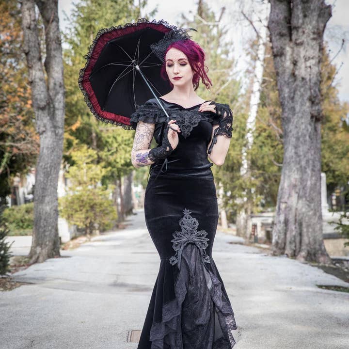 Dark In Love Cordelia Velvet Skirt for wholesale by Necessary Evil (Kate's Clothing Ltd T/As)