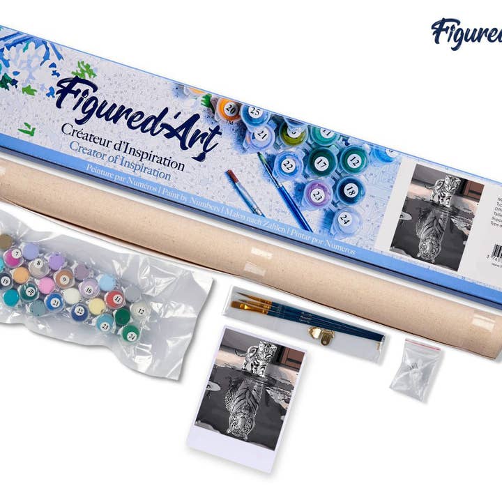 Figured'Art - Vendita all'ingrosso Kit per lavoretti fai da te - Kitten Riflessivo Tigre Dipingi con i numeri4