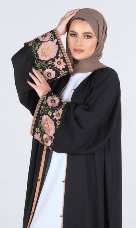 Multi Colored Floral Black Embroidery Abaya for wholesale on Faire1