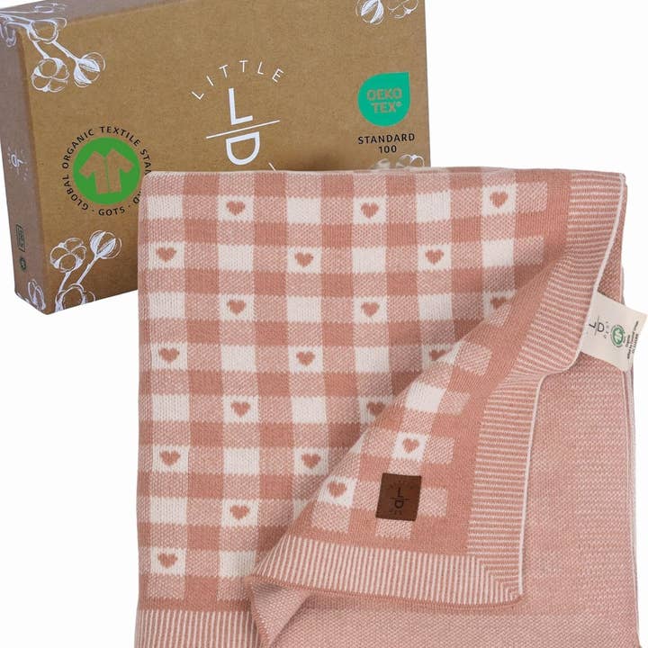 Gender-Neutral Checkered Baby Blanket 80x100cm - Heart for wholesale by Little Dedi