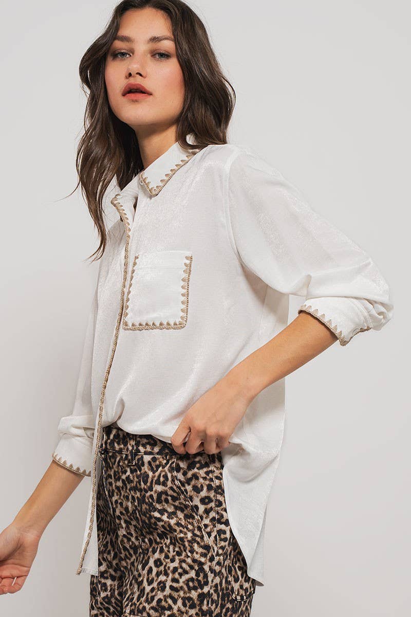 Urban Daizy - Vente Chemise à col boutonné – femme - Chemise à manches longues en soie lisse11